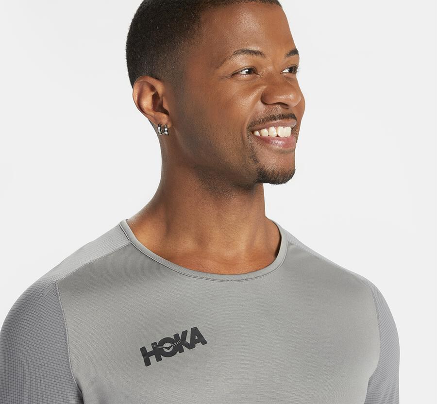 Top Hoka One One Hombre Grises - Performance Long Sleeve - XYDH25619